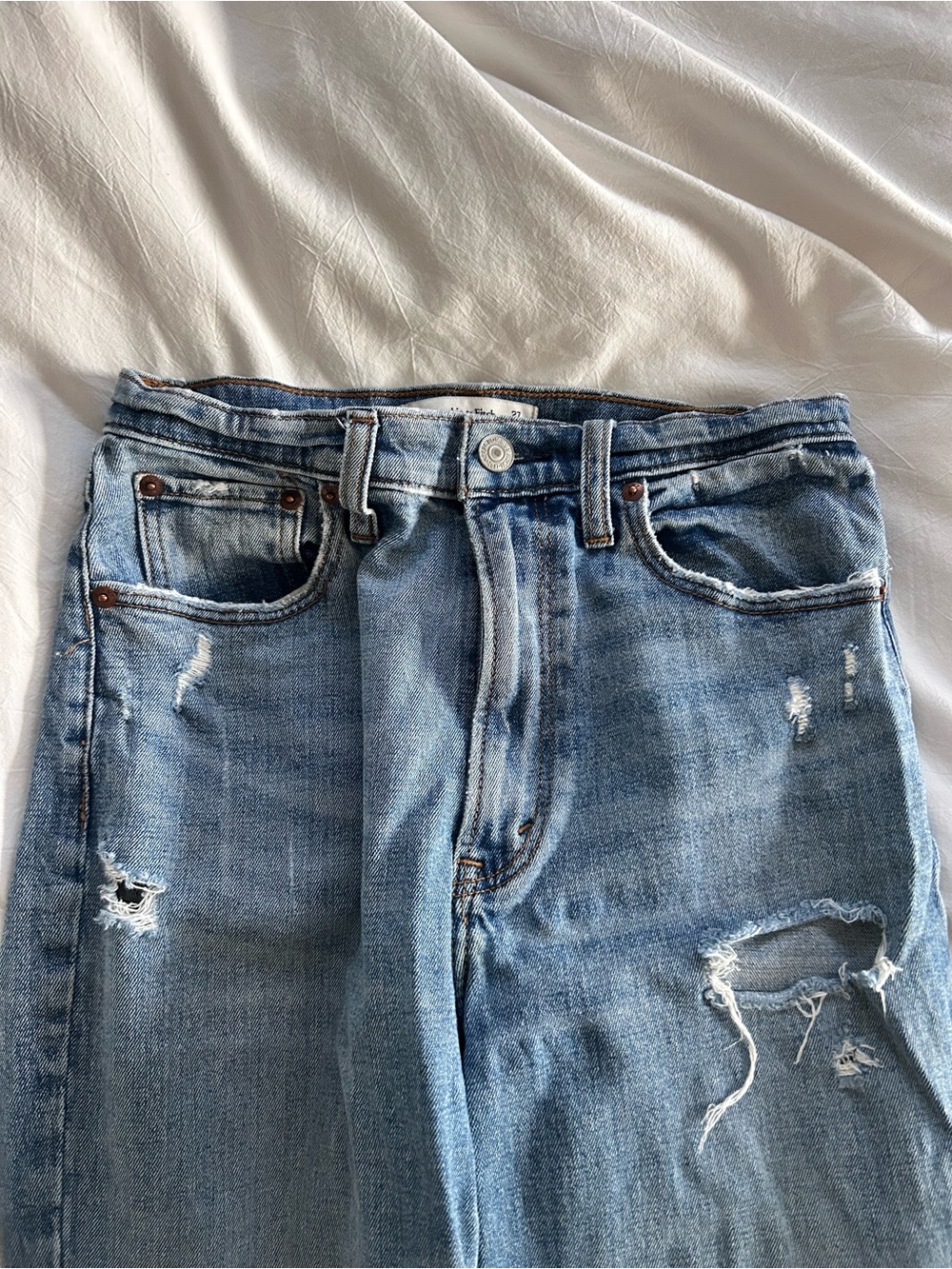 Abercrombie the Ankle Straight Ultra High Rise Blue Distressed Women's Jeans